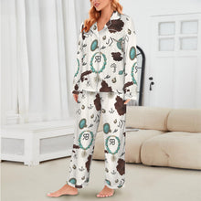 Load image into Gallery viewer, Brands &amp; Turquoise Cowgirl Christmas Western Cowprint Satin Pajamas
