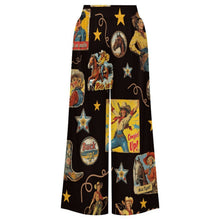Load image into Gallery viewer, Baha Ranch Vintage Cowgirl Collage High Waisted Wide Leg Pants Inclusive Sizing
