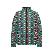 Load image into Gallery viewer, Teal Aztec Women&#39;s Puffy Bomber Jacket
