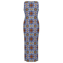 Load image into Gallery viewer, Colores de Mexico Talavera Sleeveless Bodycon Side Slit Long Dress
