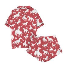 Load image into Gallery viewer, Red Bronc Satin Ruffle Western Pajama Set

