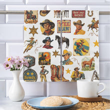 Load image into Gallery viewer, Vintage Cowboy Collage Dish Towel Set of 2 Made in America
