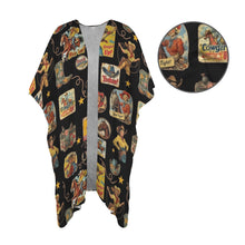 Load image into Gallery viewer, Vintage Cowgirl Collage Kimono Coverup Duster
