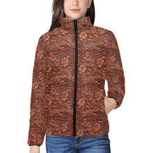 Load image into Gallery viewer, Tooled Leather Print Puffy Bomber Jacket
