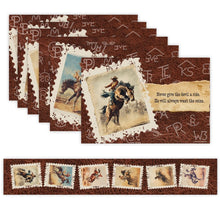 Load image into Gallery viewer, 7 Pieces Rodeo Phrases Cowboy Table Runner and Placemats Set Made in USA
