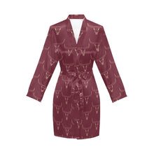 Load image into Gallery viewer, Burgandy Longhorn Women&#39;s Belted Satin Feel Dressing Lounge Robe
