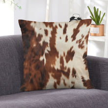Load image into Gallery viewer, Brown Cow Hide Print Velvety Soft Throw Pillow Case Made in America
