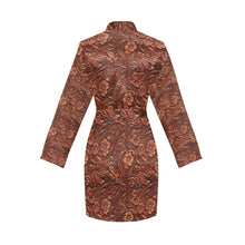 Load image into Gallery viewer, Tooled Leather Print Women&#39;s Long Sleeve Belted Satin Feel Dressing Lounge Robe
