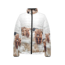 Load image into Gallery viewer, Highland Cow Herd Women&#39;s Puffy Bomber Jacket
