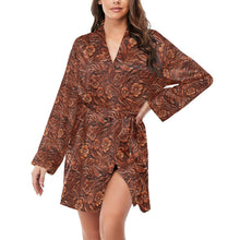 Load image into Gallery viewer, Tooled Leather Print Women's Long Sleeve Belted Satin Feel Dressing Lounge Robe
