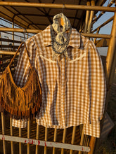 Load image into Gallery viewer, The Tan Gingham Pearl Snap Top-BEST SELLER
