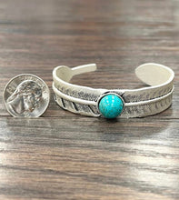Load image into Gallery viewer, Feather Faux Turquoise Cuff Bracelet
