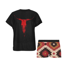 Load image into Gallery viewer, Red Aztec Bull Women&#39;s Western Top and Short Pajama Set

