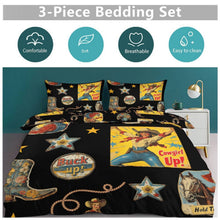 Load image into Gallery viewer, Vintage Cowgirl Collage Design 3-Piece Bedding Set (1 Duvet Cover + 2 Pillow Shams) – 102"×90"
