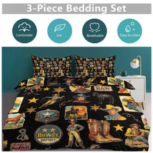 Load image into Gallery viewer, Vintage Cowboy Collage Design 3-Piece Bedding Set (1 Duvet Cover + 2 Pillow Shams) – 102"×90"
