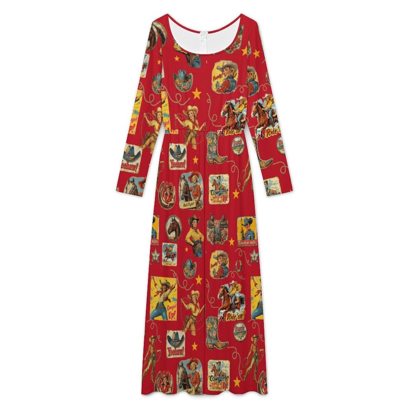 Vintage Cowgirl Collage Western Long Sleeve Jumpsuit