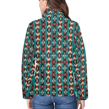 Load image into Gallery viewer, Teal Aztec Women&#39;s Puffy Bomber Jacket
