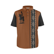 Load image into Gallery viewer, Baha Ranch Brown Aztec Cowboy Western Polo Shirt
