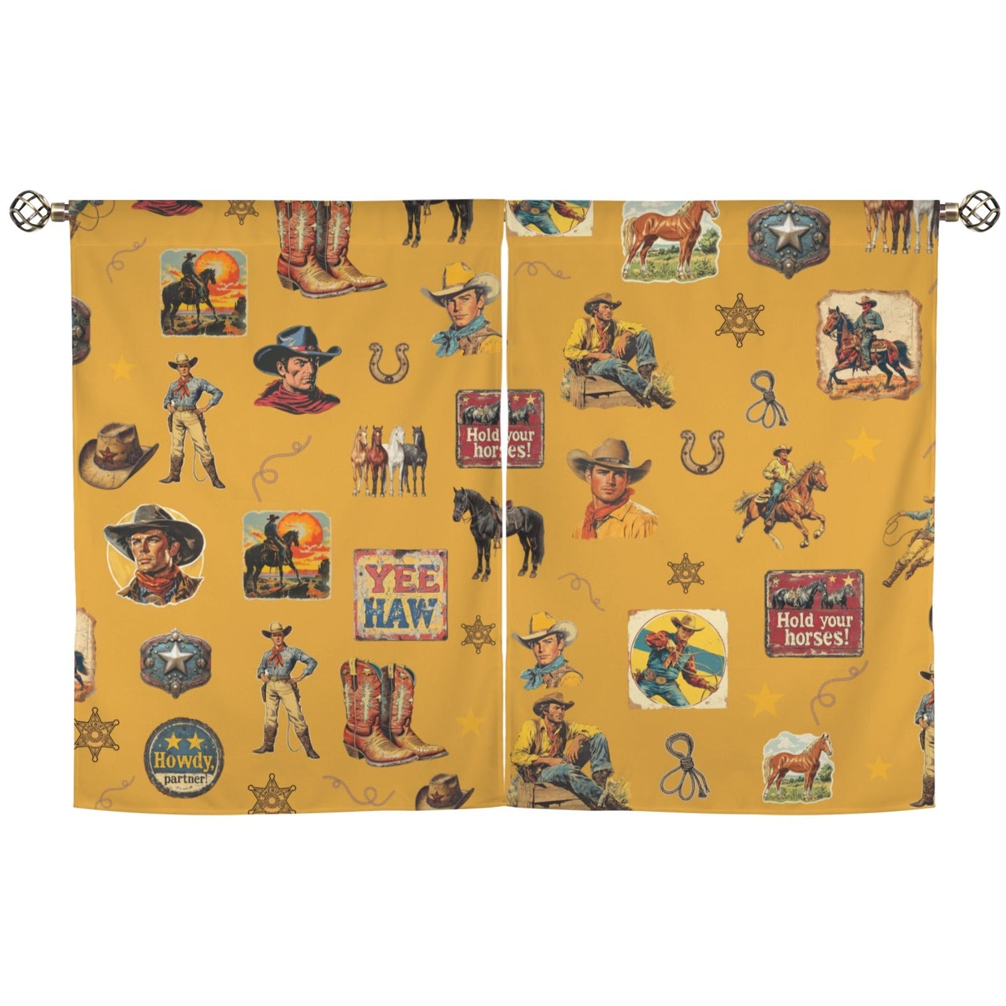 Vintage Cowboy Collage Western Curtains 28