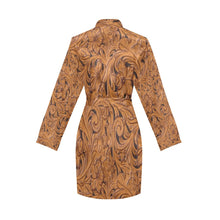 Load image into Gallery viewer, Tooled Leather Print Bronc Women&#39;s Long Sleeve Belted Satin Feel Dressing Lounge Robe
