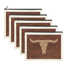 Load image into Gallery viewer, Tooled Longhorn Set of 5 bags Cosmetic Bag Made in America
