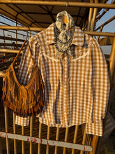 Load image into Gallery viewer, The Tan Gingham Pearl Snap Top-BEST SELLER
