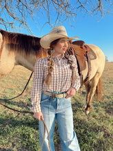 Load image into Gallery viewer, The Tan Gingham Pearl Snap Top-BEST SELLER
