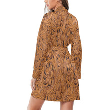 Load image into Gallery viewer, Tooled Leather Print Bronc Women&#39;s Long Sleeve Belted Satin Feel Dressing Lounge Robe
