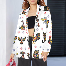 Load image into Gallery viewer, Colores de Mexico Mexican Talavera Floral Animals Blazer in White
