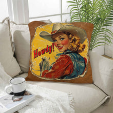 Load image into Gallery viewer, Vintage Cowgirl Howdy Throw Pillow 18 x 18 Made in America
