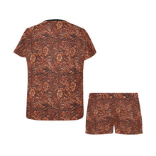 Load image into Gallery viewer, Leather Floral Print Women's Western Top and Shorts Pajama Set
