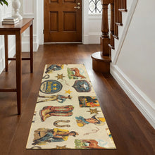 Load image into Gallery viewer, Baha Ranch Vintage Cowboy Collage Rug Runner Indoor 60" x 22" Made in America
