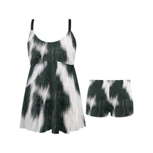 Load image into Gallery viewer, Black White Cow Hide Print Swim Dress &amp; Shorts Set
