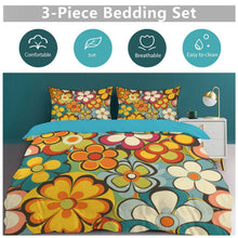 Load image into Gallery viewer, Groovy Floral Hippie Reversible 3-Piece Bedding Set (1 Duvet Cover + 2 Pillow Shams) – 102"×90"
