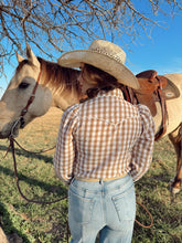 Load image into Gallery viewer, The Tan Gingham Pearl Snap Top-BEST SELLER
