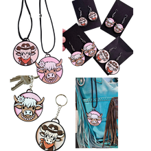 Load image into Gallery viewer, 3d Western Cowgirl Cowboy Highland Cow Theme - Necklace, Purse Charm, Earrings, Keychain, Magnet
