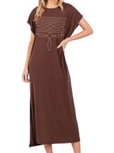 Load image into Gallery viewer, The Western Boot Stitch T-Shirt Dress in Brown
