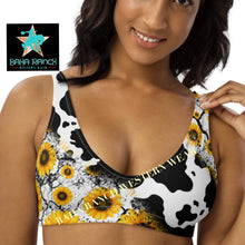 Load image into Gallery viewer, Yeehaw Cow Print Sunflower Bikini Top
