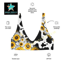 Load image into Gallery viewer, Yeehaw Cow Print Sunflower Bikini Top
