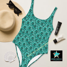 Load image into Gallery viewer, Yeehaw Turquoise Floral Leather Print One-Piece Swimsuit
