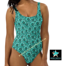 Load image into Gallery viewer, Yeehaw Turquoise Floral Leather Print One-Piece Swimsuit
