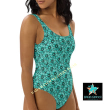 Load image into Gallery viewer, Yeehaw Turquoise Floral Leather Print One-Piece Swimsuit
