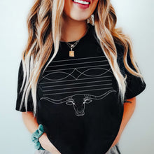 Load image into Gallery viewer, Western Longhorn Boot Stitch (DTF PRINT) Line Art Mommy &amp; Me Kids–Adult Gildan Black Shirt – Graphic Tee, Long Sleeve &amp; Crewneck.
