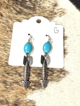 Load image into Gallery viewer, Faux Turquoise Arrow Dangle Earrings – Silver Western Boho Statement Earrings
