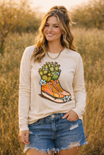 Load image into Gallery viewer, Cactus Cowgirl Sneakers Graphic Long Sleeve on Gildan Softstyle Natural Shirt – Graphic Tee, Long Sleeve &amp; Crewneck.
