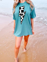 Load image into Gallery viewer, Comfort Colors Sea Foam Cowprint Lightning Bolt
