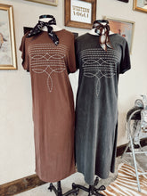 Load image into Gallery viewer, The Western Boot Stitch T-Shirt Dress in Brown
