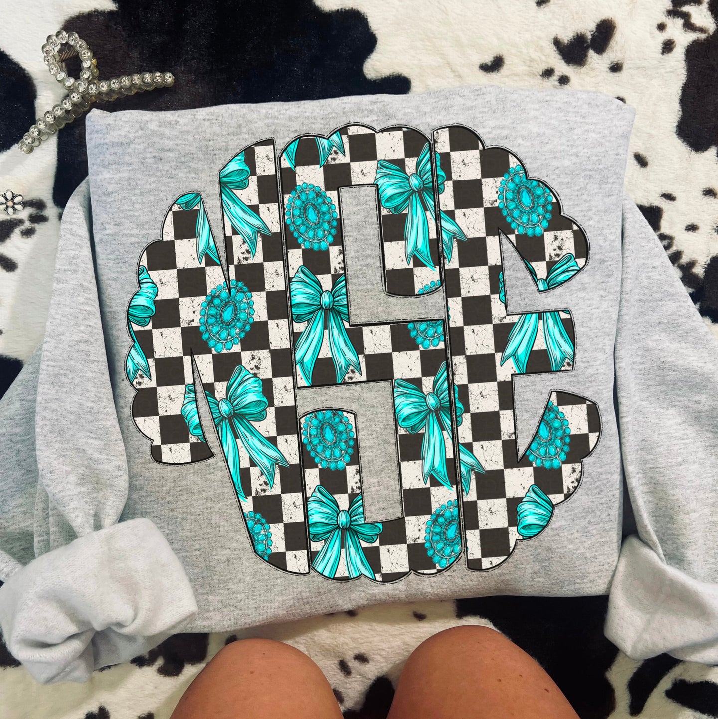 Custom checkered & turquoise mono- Multiple Styles & Colors