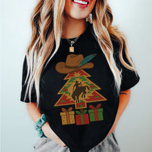 Load image into Gallery viewer, Western Faux Embroidered Cowboy Christmas Tree Bronc Rider Shirt – Graphic Tee, Long Sleeve &amp; Crewneck
