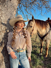Load image into Gallery viewer, The Tan Gingham Pearl Snap Top-BEST SELLER
